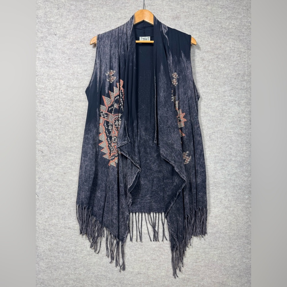 VTG Aztec Western Hippie Boho Fringe Vest Sz XL